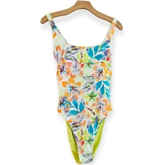 ROXY Retro Revo Reversible One Piece Open Back Tropical Swimsuit Size XL NEW - Picture 3 of 8